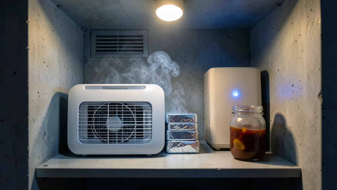 Aktywne chłodzenie spiżarni koszty mini-klimatyzatora, PCM i pochłaniacza