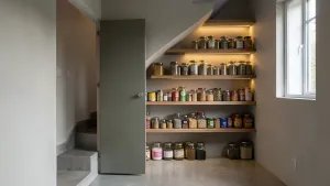 ukryte drzwi do spiżarni pod schodami