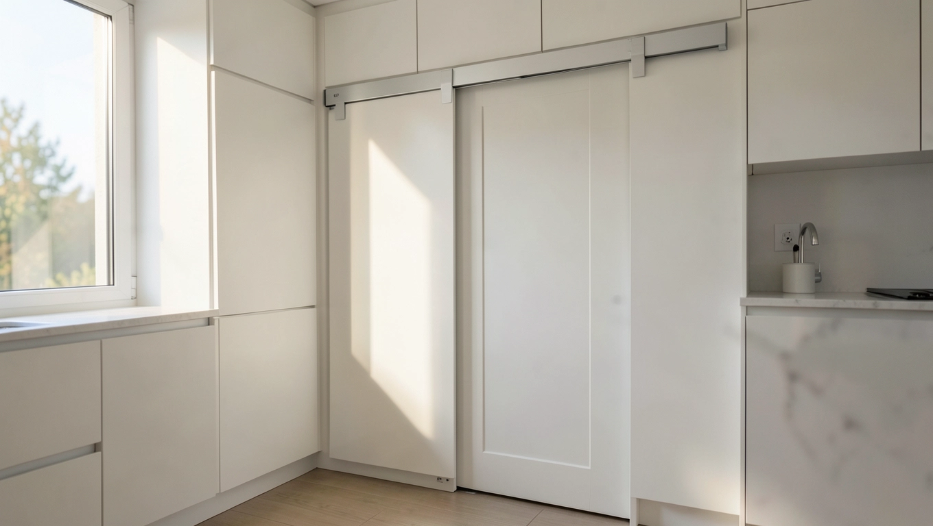 Drzwi do spiżarni w kuchni przesuwne, push-to-open i pocket door