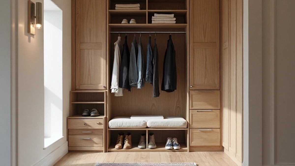 Garderoba do przedpokoju z szafą i siedziskiem