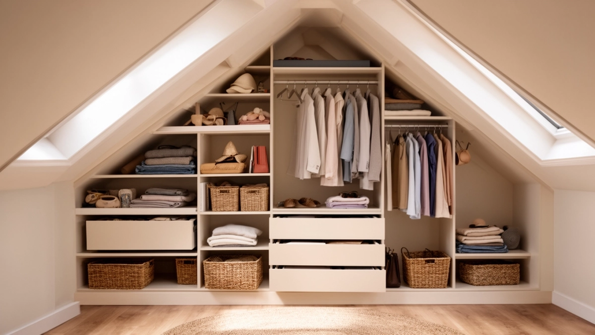 jak urządzić garderobę ze skosami