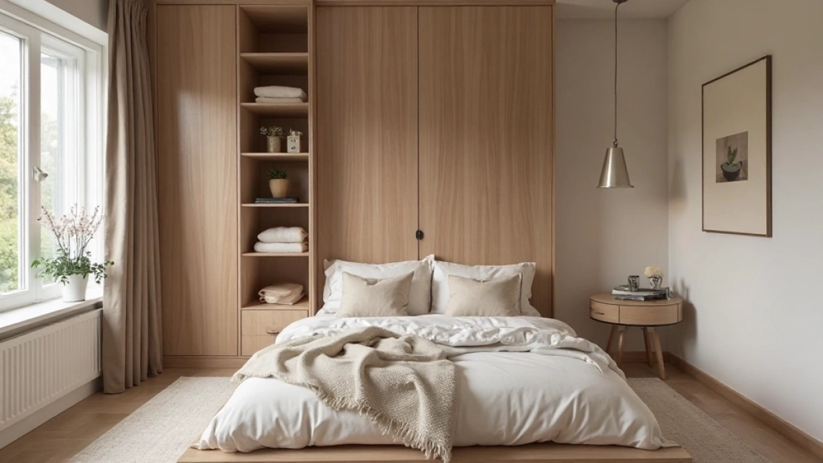 Mała sypialnia z garderobą inspiracje