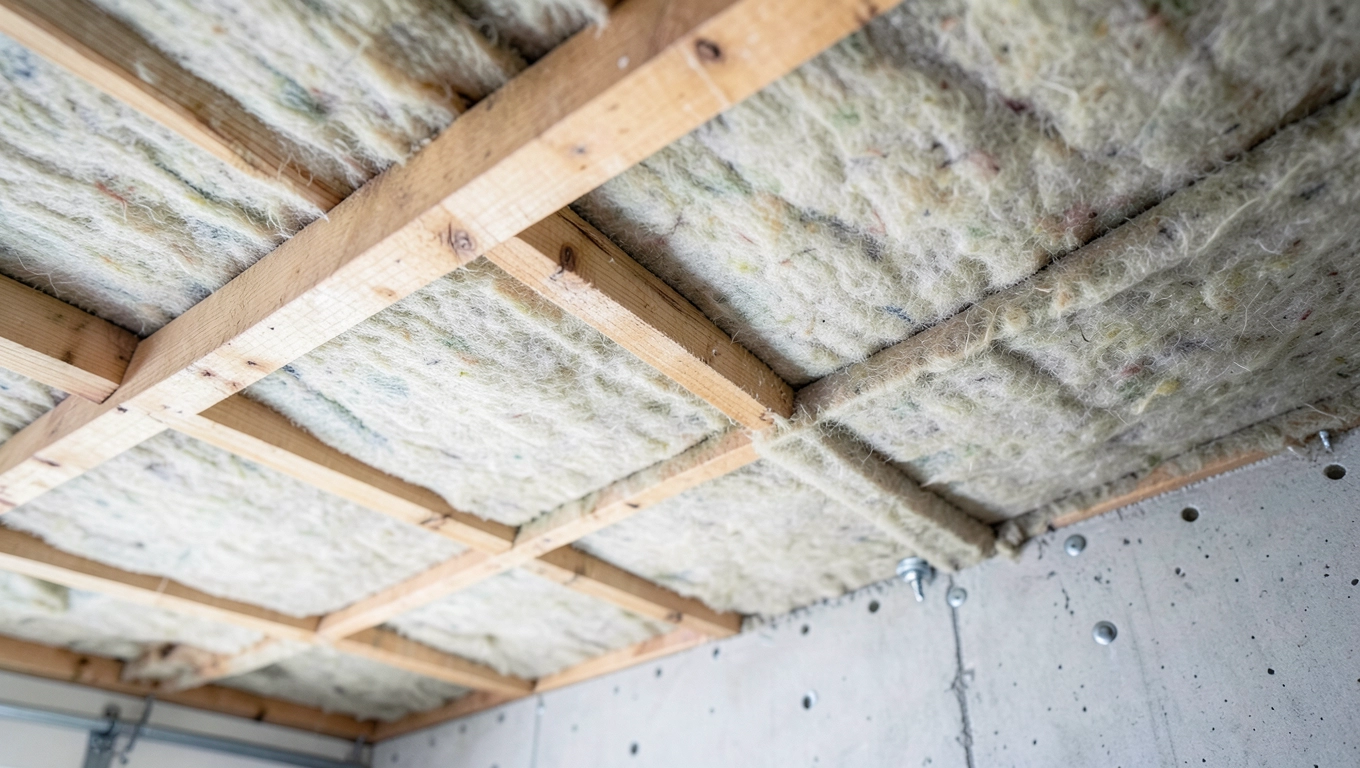 Mocowanie wełny na suficie garażu