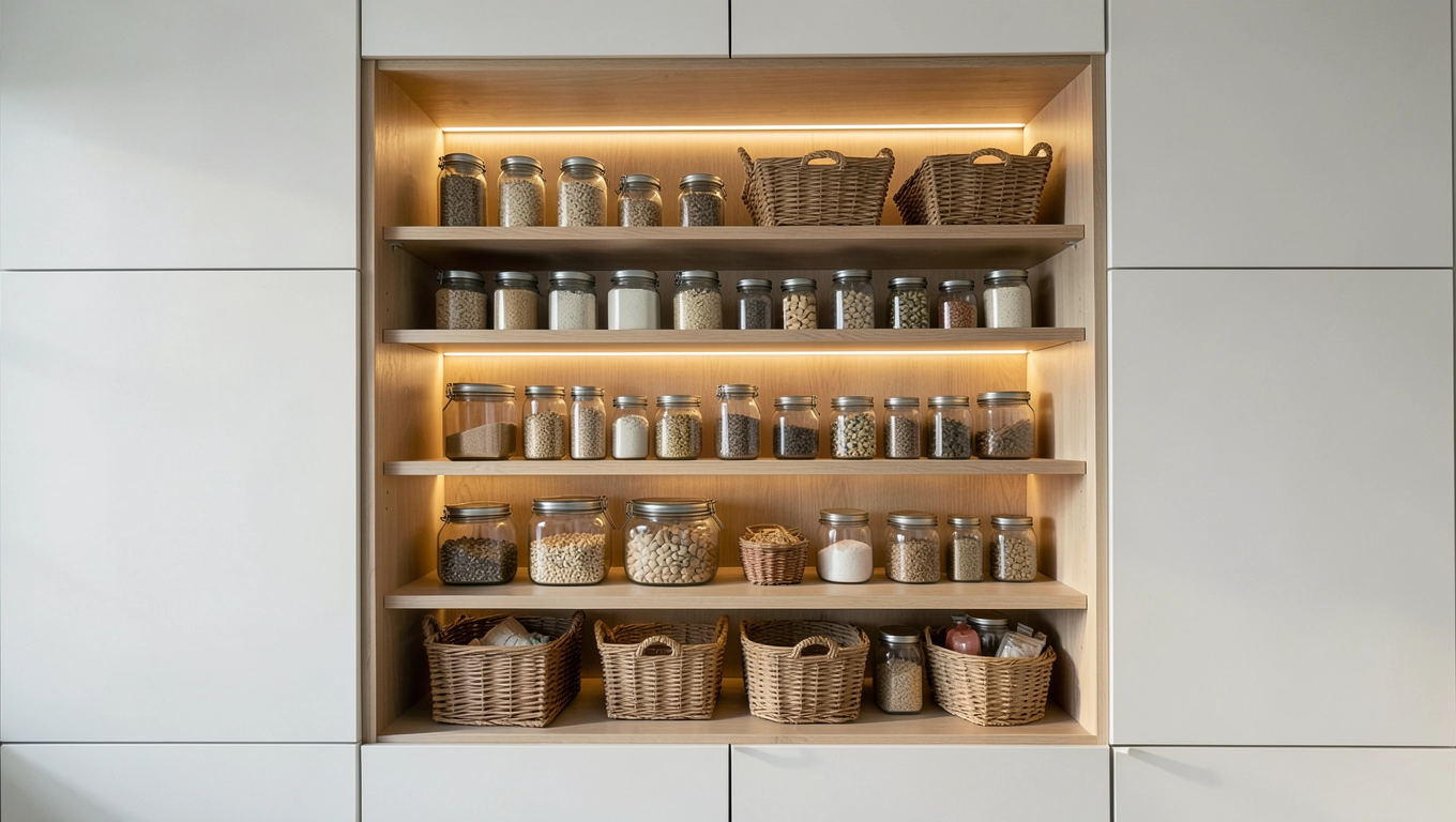 Nowoczesne aranżacje spiżarni we wnęce