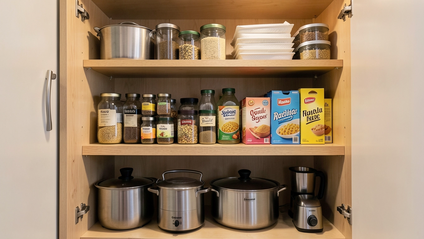 Organizacja półek w ukrytej spiżarni kuchni