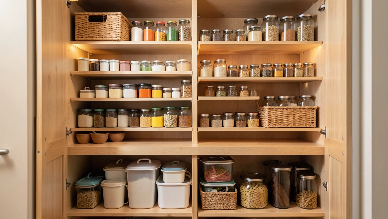 Organizacja spiżarni dzięki drewnianym regałom