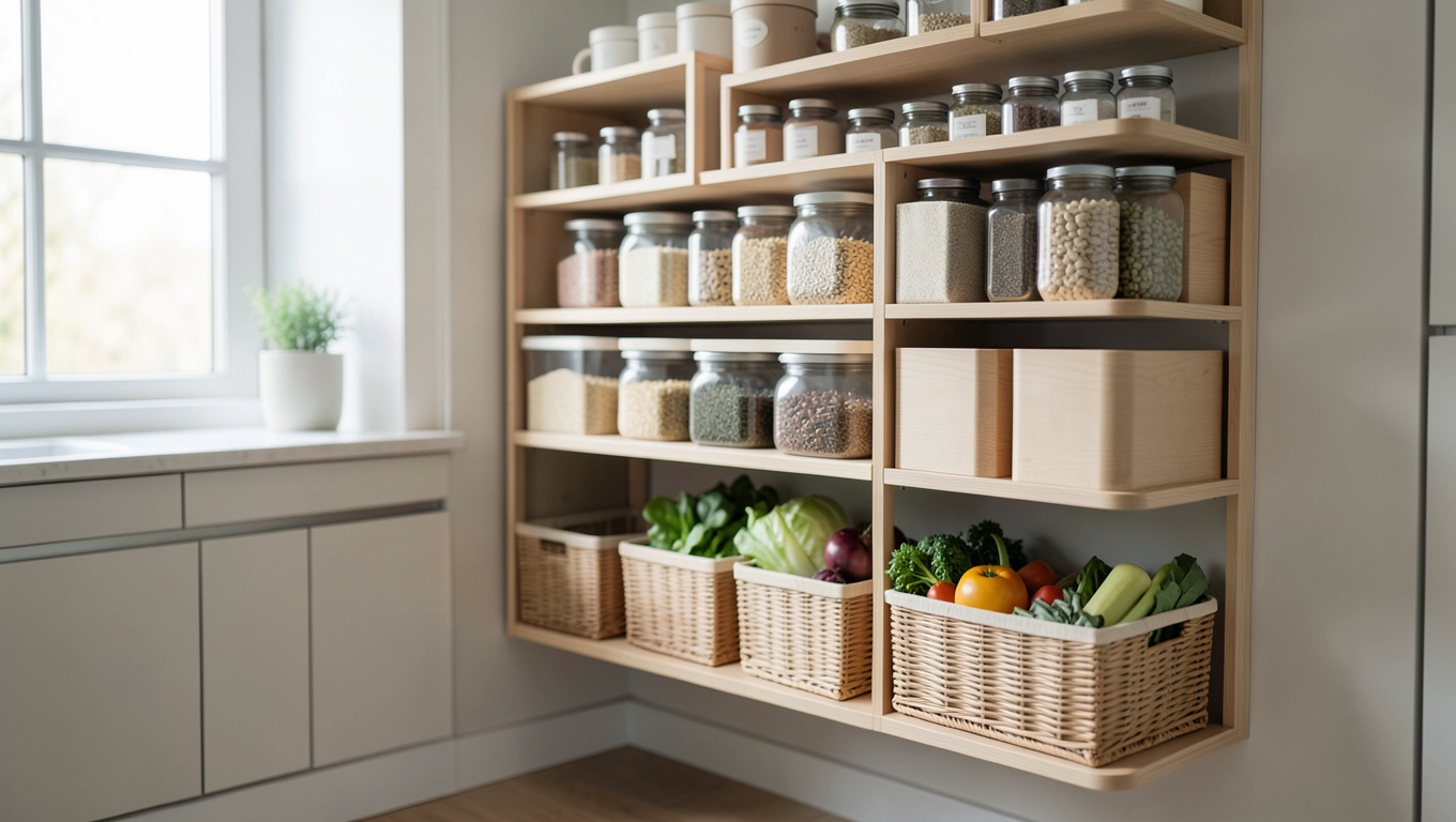 Półki modułowe w spiżarni