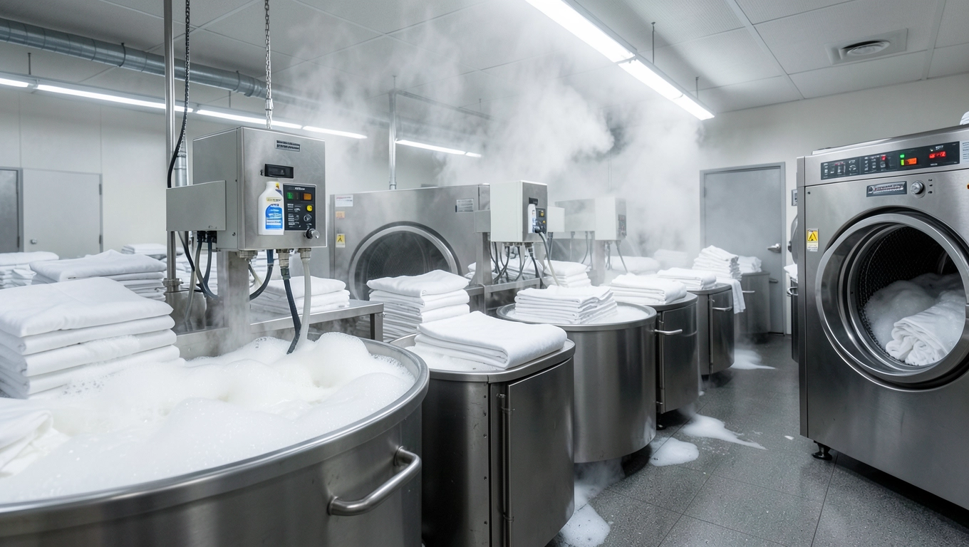Proces prania pościeli i ręczników dla hoteli