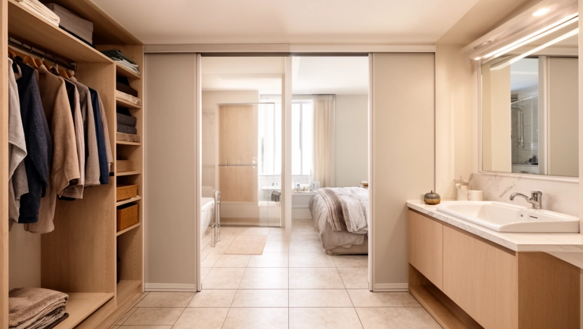 Przejście z garderoby do łazienki