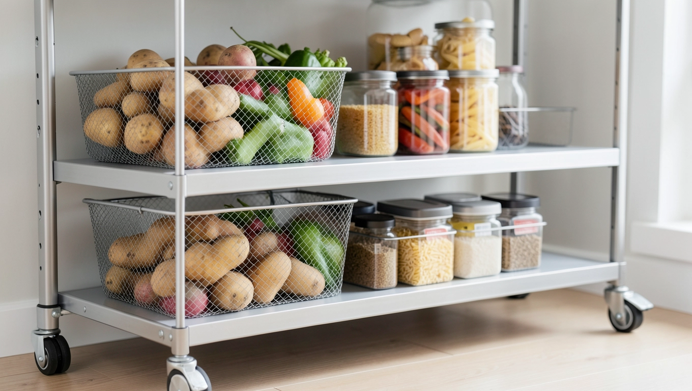 Regały z koszami do spiżarni