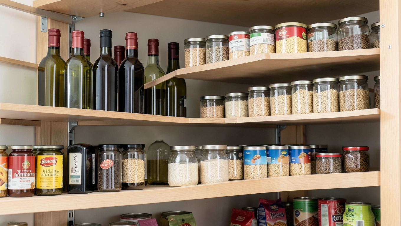 Regulowane półki w regałach spiżarnianych