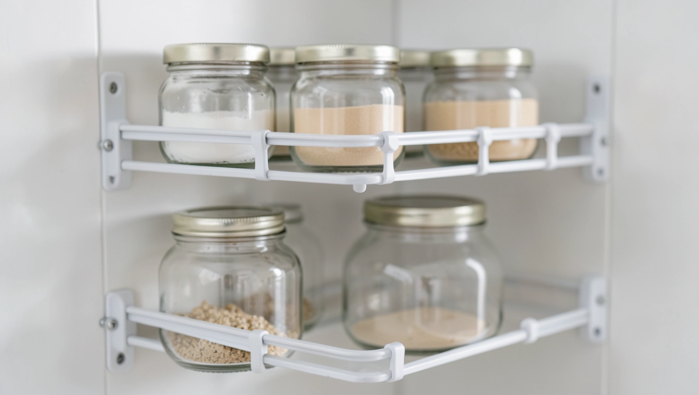 Regulowane półki w regale na słoiki