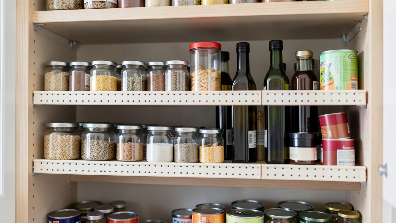 Regulowane półki w spiżarni