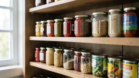 drewniane półki do spiżarni