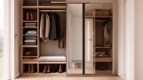 garderoba do przedpokoju z siedziskiem i lustrem