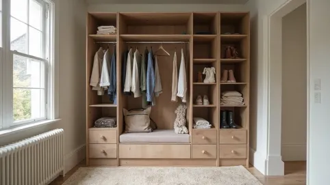 Garderoba z siedziskiem tapicerowanym