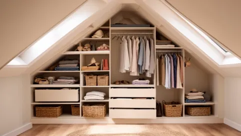 jak urządzić garderobę ze skosami