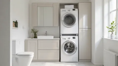 Mała łazienka z pralką i suszarką