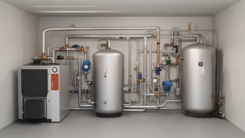 Schemat kotłowni na paliwo stałe z buforem