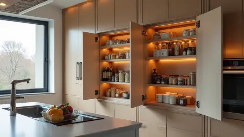 Ukryte drzwi do spiżarni w zabudowie