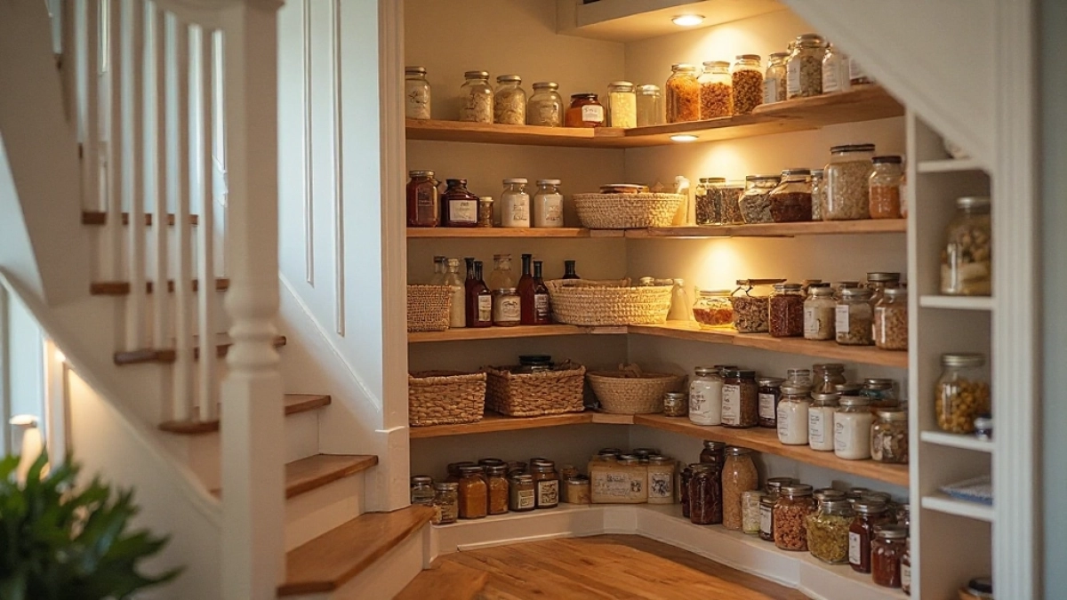 Spiżarnia pod schodami aranżację