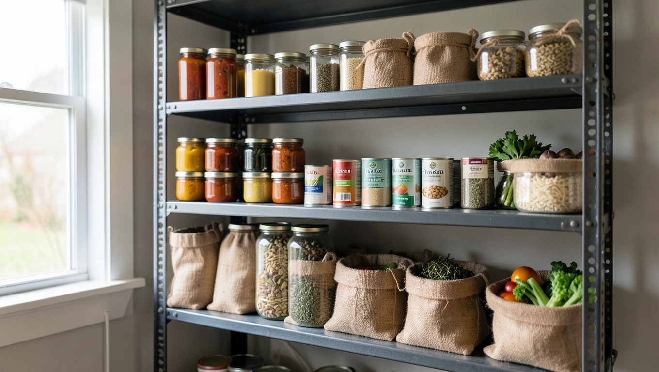 Spiżarnia z metalowymi półkami