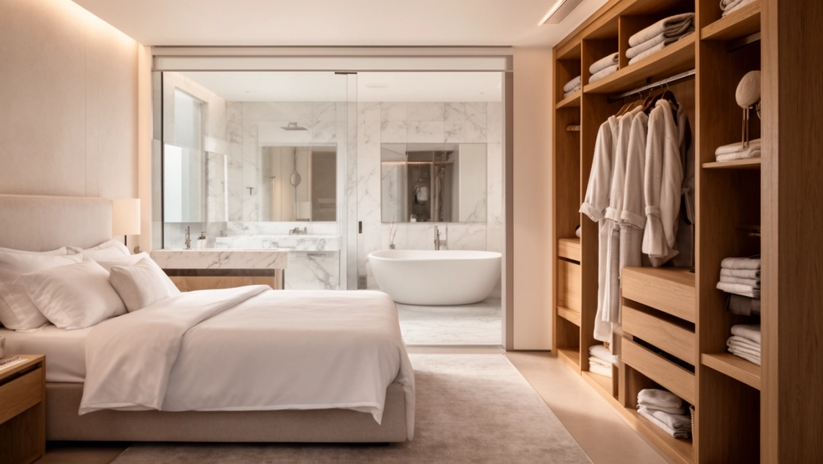 Sypialnia z łazienką i garderobą aranżacje