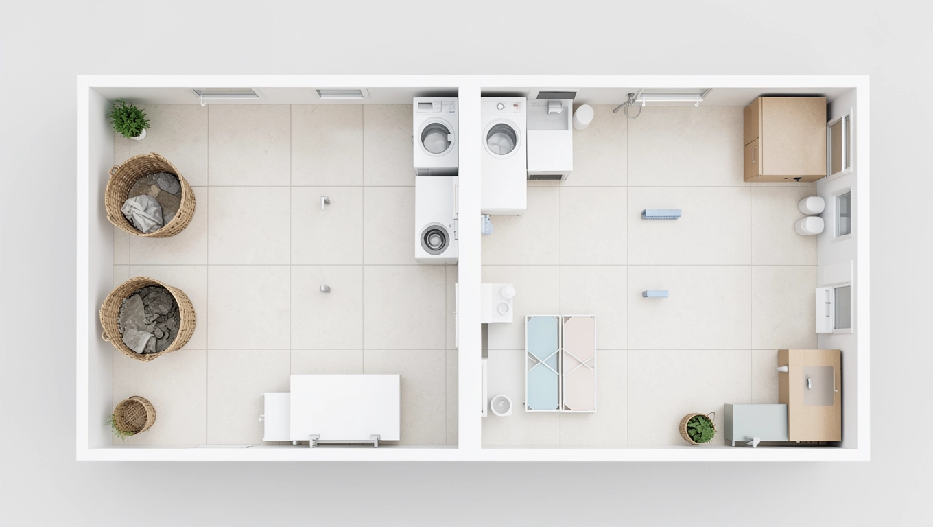 Układ pomieszczeń i sanitariaty w pralni