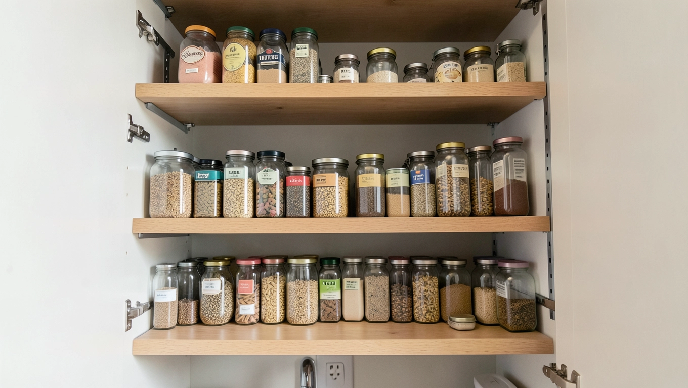 Wysuwane regały w spiżarni kuchennej