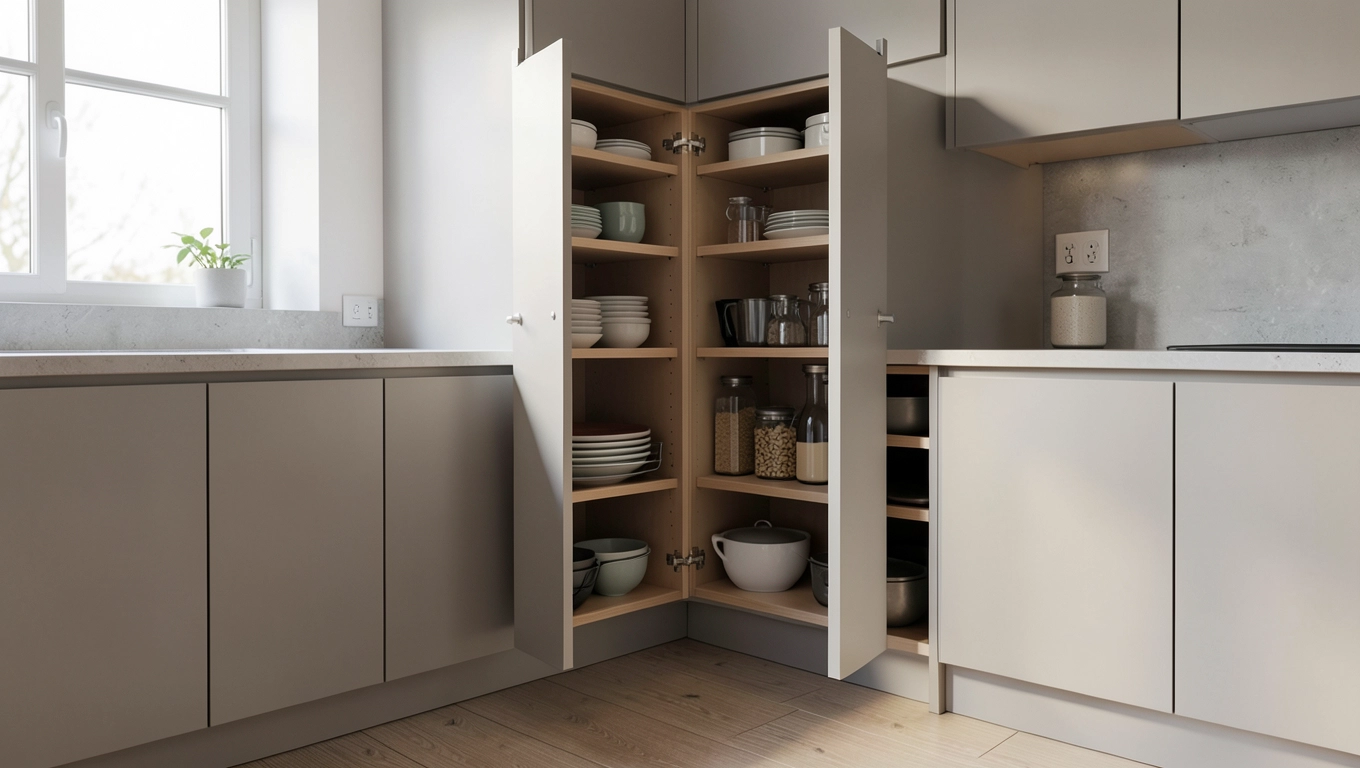 zabudowa narożna spiżarni w kuchni